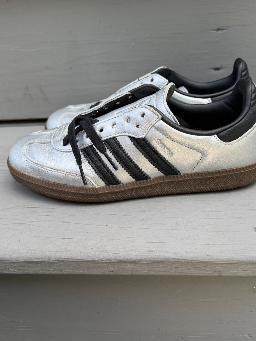 Adidas Women’s Samba Silver & Black Leather Sneakers